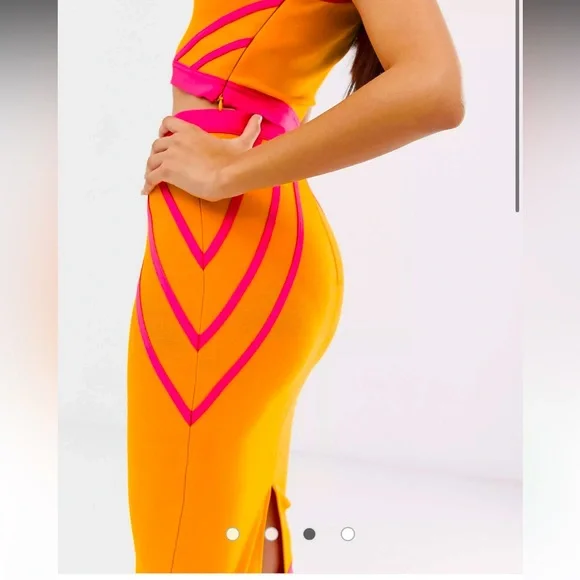 BNWT The Girlcode bandage pencil midi skirt in orange and pink - Picture 4 of 5